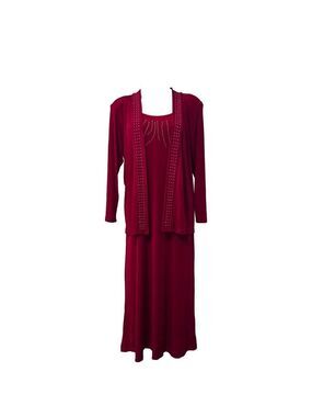 Jostar Red Studded Maxi Dress & Matching Cardigan Set Size M Made in USA